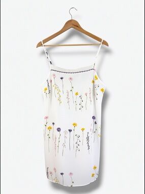 Vintage L.A. Intimates Nightgown Chemise Size L White Purple Floral Rosette Trim
